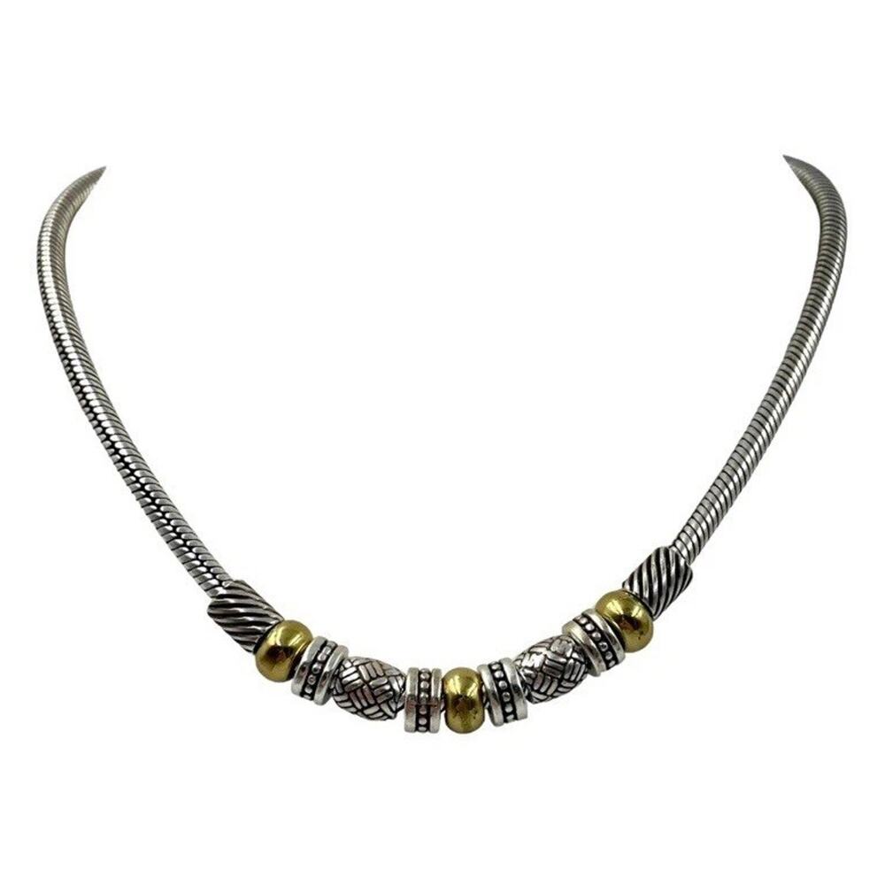 Brighton Travis Necklace Thick Snake Chain Slide Barrel Bead Silver Gold Tone - Picture 2 of 16